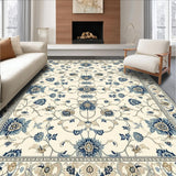 Sophisticated Area Featuring Elegant Beige and Blue Floral Designs(Beige)