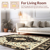 Classic Black and Beige with Refined Oriental Floral Medallions(Beige)