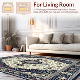 Elegant Medallion Floral Area Navy Beige Non Shedding(Blue)