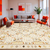 Natural Fiber Symmetrical Boho Geometric Shapes Warm Tones(Beige)