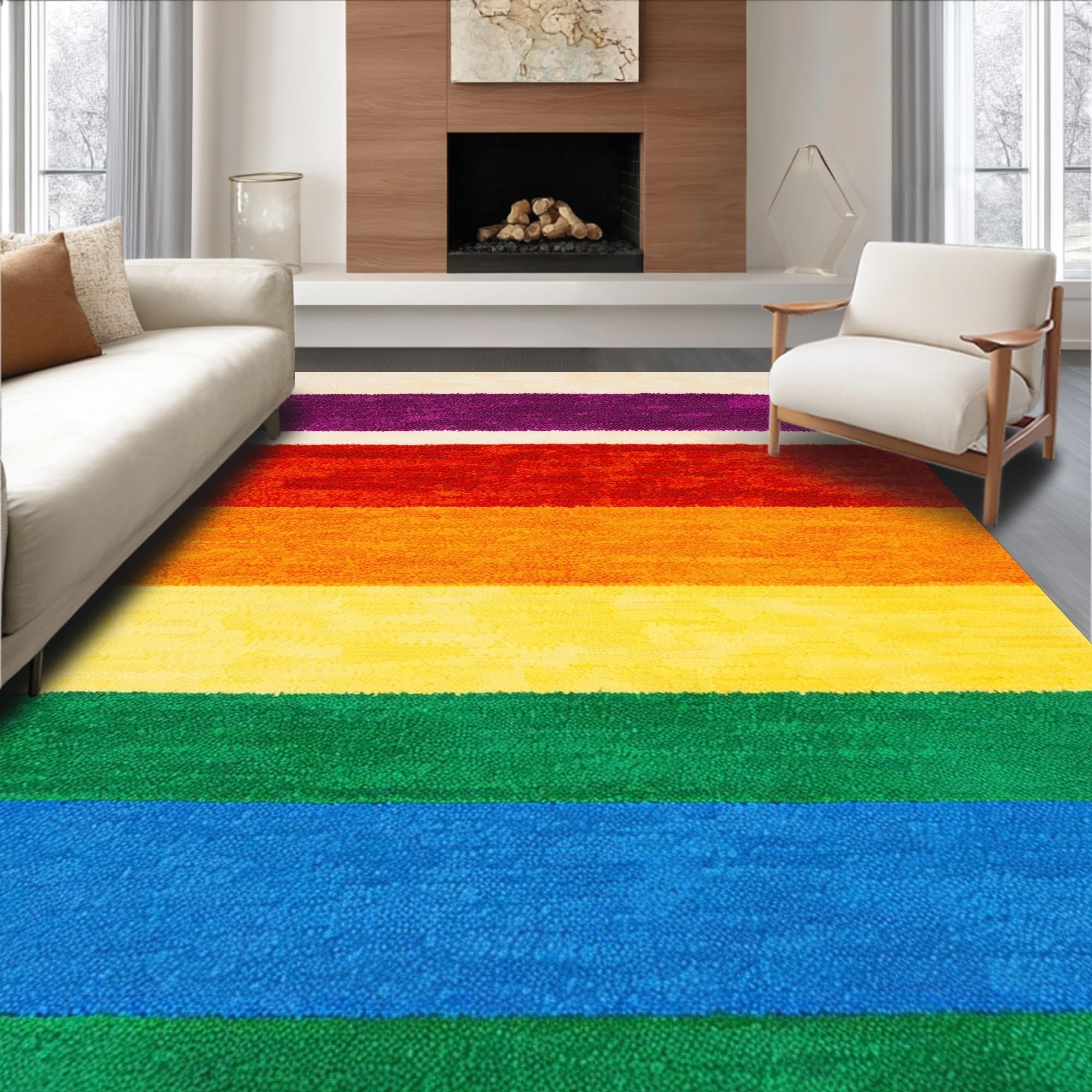Vibrant Rainbow Stripe Plush Nursery Rug Rug – ODIKA