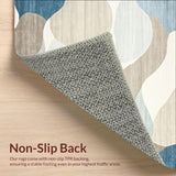 Modern Wavy Abstract Area Featuring Beige Cream and Muted Blue Swirls(Beige)