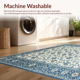 Blue Grey Beige Floral Design Area Modern Eclectic Style(White)