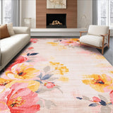 Soft Playroom Carpet Pink Watercolor Floral Blooms Non Shedding(Ivory)