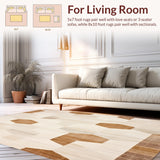 Modern Abstract Geometric with Artisan Beige Brown Hexagonal(Beige)