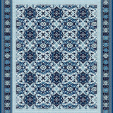 Stylish Woven Area with Geometric and Silver Floral Motifs(Blue)