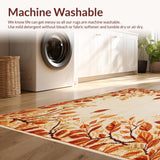 Fallen Leaves Circular Area in Earthy Shades and Floral(Beige)