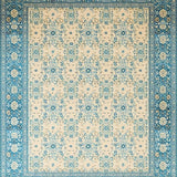 Mid Century Modern Beige and Azure Floral Accents(Beige)