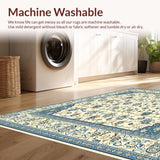 Oriental Twist Beige and Sky Blue Abstract Floral Design(Beige)