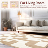 Modern Shag Area with Abstract Shapes for Playful Home Interiors(Beige)