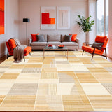 Abstract Checkered Weave Area – Warm Beige Textured(Beige)