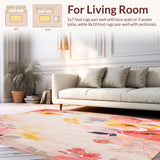 Soft Playroom Carpet Pink Watercolor Floral Blooms Non Shedding(Ivory)