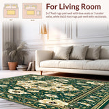 Intricate Floral Area with Geometric Design in Rich Green and Gold(Green)