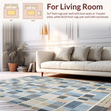 Modern Patchwork Area Geometric Design Beige Blue(Blue)