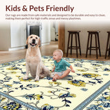 Lightweight Area Non Slip Low Pile Vintage Flower Design(Beige)