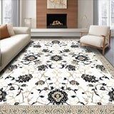 Elegant Floral Area Featuring Abstract Black and Beige Accents(White)