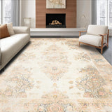 Faded Floral Beige Area Distressed Ornamental(Beige)