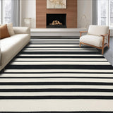 Artisan Hand Woven Striped Area Neutral Tones Black Cream Beige(Black)