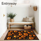 Spooky Pumpkin Patch Area Rug with Gothic Skull Accents and Halloween Vibes(Orange)