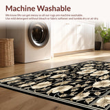 Chic Black and Beige Area with Vintage Floral Accents(Black)
