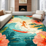Tropical Hibiscus Surfboard Artwork Area with Retro Silhouette Design(Red)