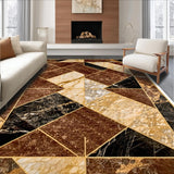 Modern Abstract Area Rug Chocolate Brown with Gold Accents(Brown)