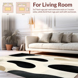 Modern Abstract Wavy Area Chic Beige Black Contour(Beige)