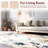 Boho Watercolor Flower Area with Cream Tan Blue Grey Petal Motifs Print(Beige)