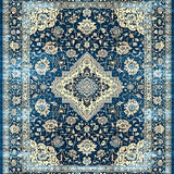 Retro Blue Floral Motif(Blue)