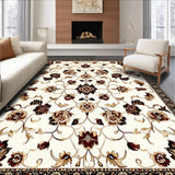 Beige Brown Floral Faux Wool Non Slip(Beige)