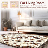 Beige Brown Floral Faux Wool Non Slip(Beige)