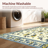 Lightweight Area Non Slip Low Pile Vintage Flower Design(Beige)