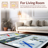 Airfield Runway Play Area Rug Featuring Airplanes And Control Towers(Gray)