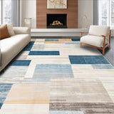 Abstract Patchwork Beige & Blue Geometric Floor Covering(Beige)