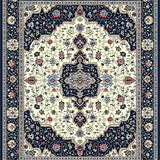 Elegant Medallion Floral Area Navy Beige Non Shedding(Blue)