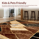 Modern Abstract Area Rug Chocolate Brown with Gold Accents(Brown)