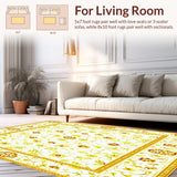 Floral Geometric Area with Cream and Mustard Accents(White)