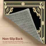 Machine Washable Area Rug Black Gold Medallion Rug(Black)