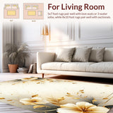 Beige Radiance Floral Accent Bath Non Slip Shower Decor(Ivory)