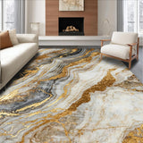 Minimalist Washable Rug with Sophisticated Brown Grey Marble Design(Gold)