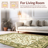 Sophisticated Olive Area with Detailed Scrollwork and Floral Motifs(Beige)