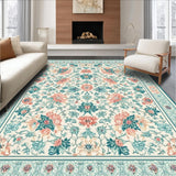 Aqua Bloom Floral Tile with Peach Highlights(Beige)