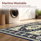 Tuscany Inspired Medallion Navy Beige Floral Design(Beige)