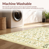 Low Pile Featuring Beige and Sage Green Boho Botanical Design(Beige)