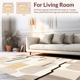 Modern Abstract Area Featuring Creamy Beige and Dark Brown Lines(Beige)