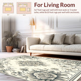 Elegant Floral Medallion in Smoke and Beige Non Shedding(Beige)