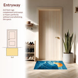 Tropical Bath Mat Surf Board Bathroom Swimmer Coastal Decor(Blue)
