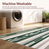 Low Pile Area with Beige and Green Boho Chevron(Green)