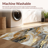 Minimalist Washable Rug with Sophisticated Brown Grey Marble Design(Gold)