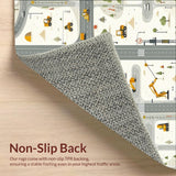 Machine Washable Rug with Cream Gray Road Map and Construction Vehicle Art(Beige)